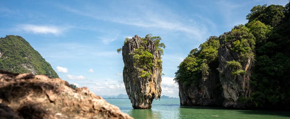 James Bond Island limestone rock rising from the sea in Phang Nga Bay